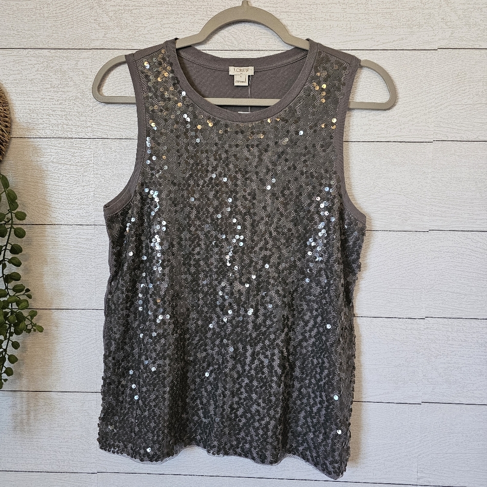 J. Crew Gray Womens Sequin Tank Top Crew Neck New NWT
